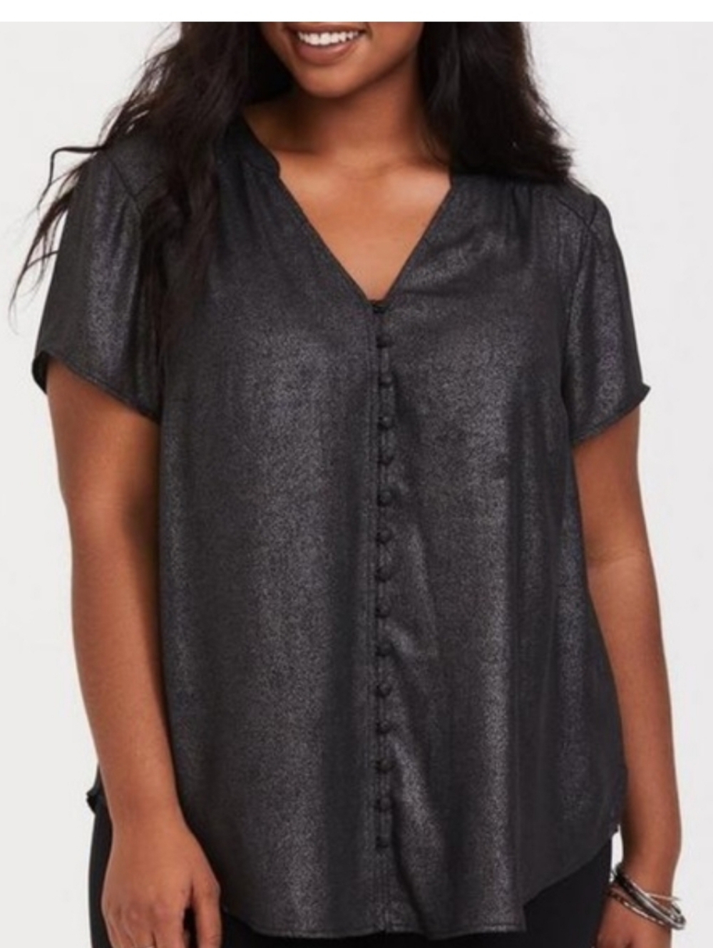 torrid 4x Black Shimmery Button-Front Short Sleeve Blouse Harper  062
